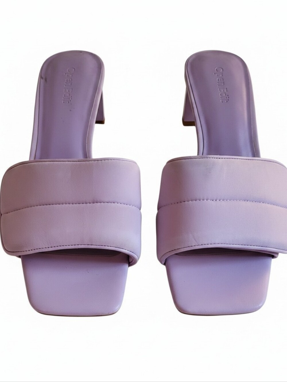 Open Edit Lavender Padded Slide Heels Women's Size 7.5 M Square Toe Block Heel
